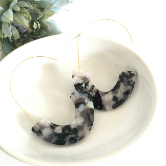 Tortoise Shell Resin Dangle Earrings - Picture 1 of 3